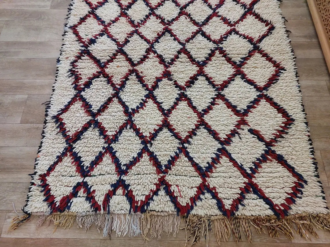 Vintage Small Moroccan Rug, Handmade Beni Ourain Rug, Small Berber Carpet, Authentic Small Rug 3.6x6.7 Ft MoroccanBazzArts