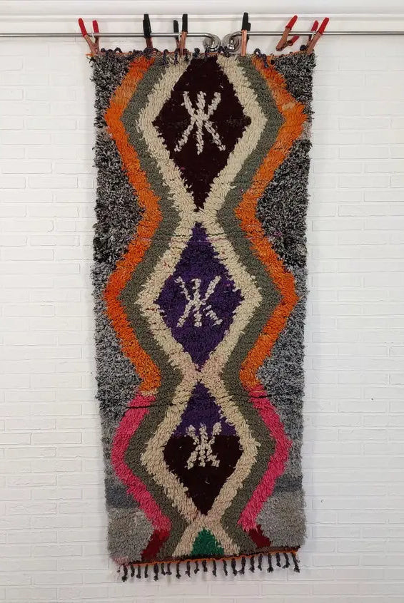 Small Moroccan Rug. Boucharouite Rug. Beni Ourain Rug. Berber Rug. Cute Rug. Handmade Rug 193x81 Cm MoroccanBazzArts