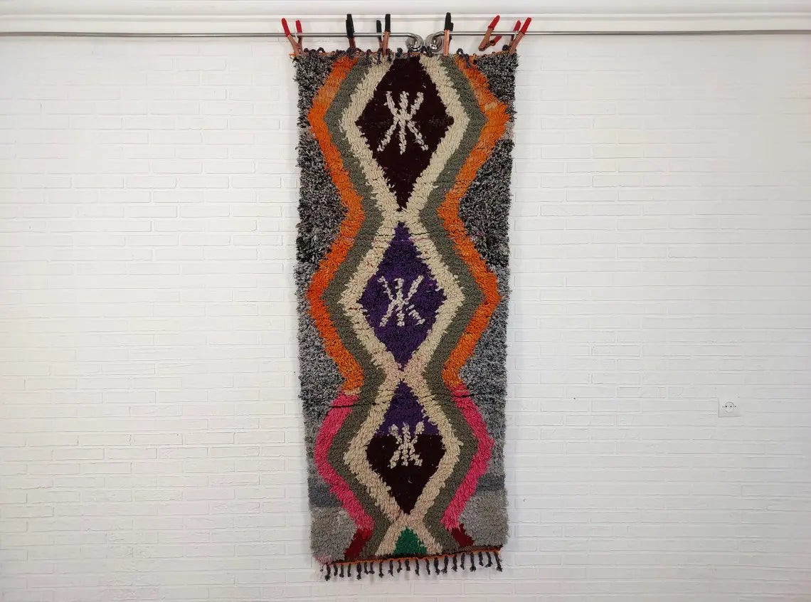 Small Moroccan Rug. Boucharouite Rug. Beni Ourain Rug. Berber Rug. Cute Rug. Handmade Rug 193x81 Cm MoroccanBazzArts