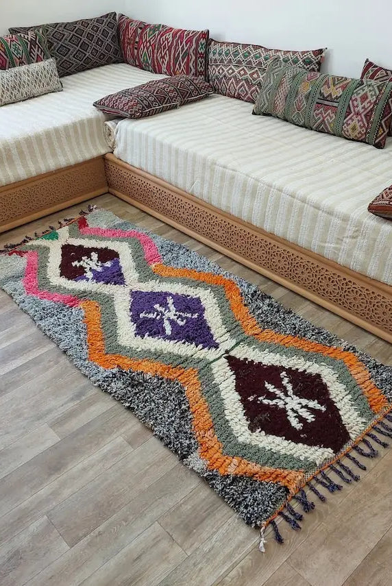 Small Moroccan Rug. Boucharouite Rug. Beni Ourain Rug. Berber Rug. Cute Rug. Handmade Rug 193x81 Cm MoroccanBazzArts