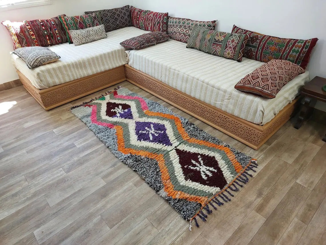Small Moroccan Rug. Boucharouite Rug. Beni Ourain Rug. Berber Rug. Cute Rug. Handmade Rug 193x81 Cm MoroccanBazzArts