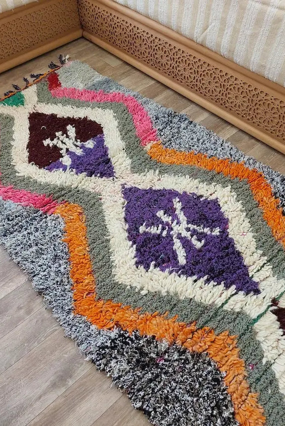 Small Moroccan Rug. Boucharouite Rug. Beni Ourain Rug. Berber Rug. Cute Rug. Handmade Rug 193x81 Cm MoroccanBazzArts
