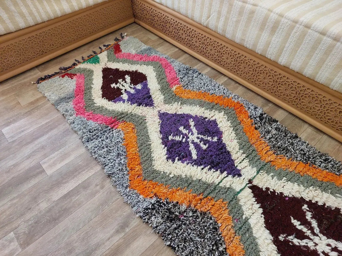 Small Moroccan Rug. Boucharouite Rug. Beni Ourain Rug. Berber Rug. Cute Rug. Handmade Rug 193x81 Cm MoroccanBazzArts