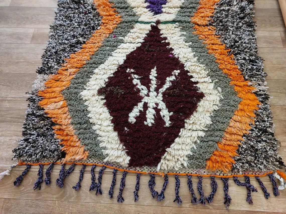 Small Moroccan Rug. Boucharouite Rug. Beni Ourain Rug. Berber Rug. Cute Rug. Handmade Rug 193x81 Cm MoroccanBazzArts