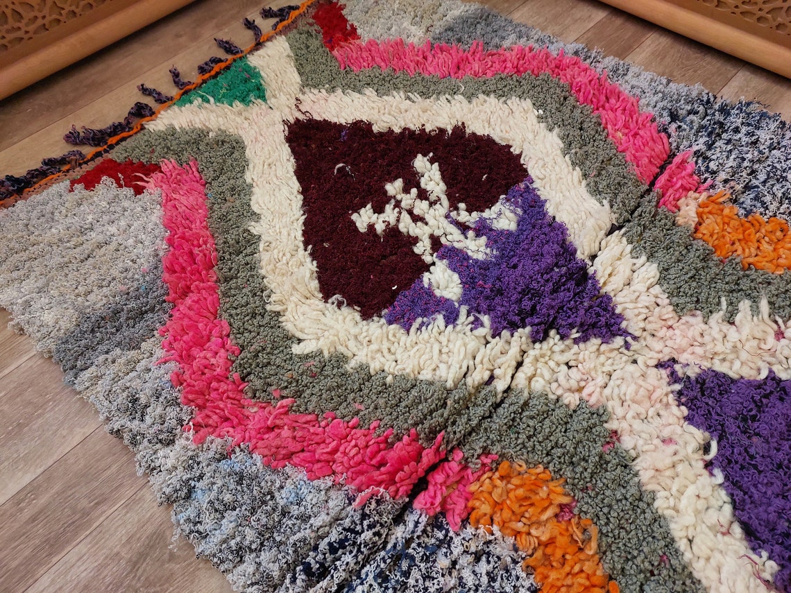 Small Moroccan Rug. Boucharouite Rug. Beni Ourain Rug. Berber Rug. Cute Rug. Handmade Rug 193x81 Cm MoroccanBazzArts