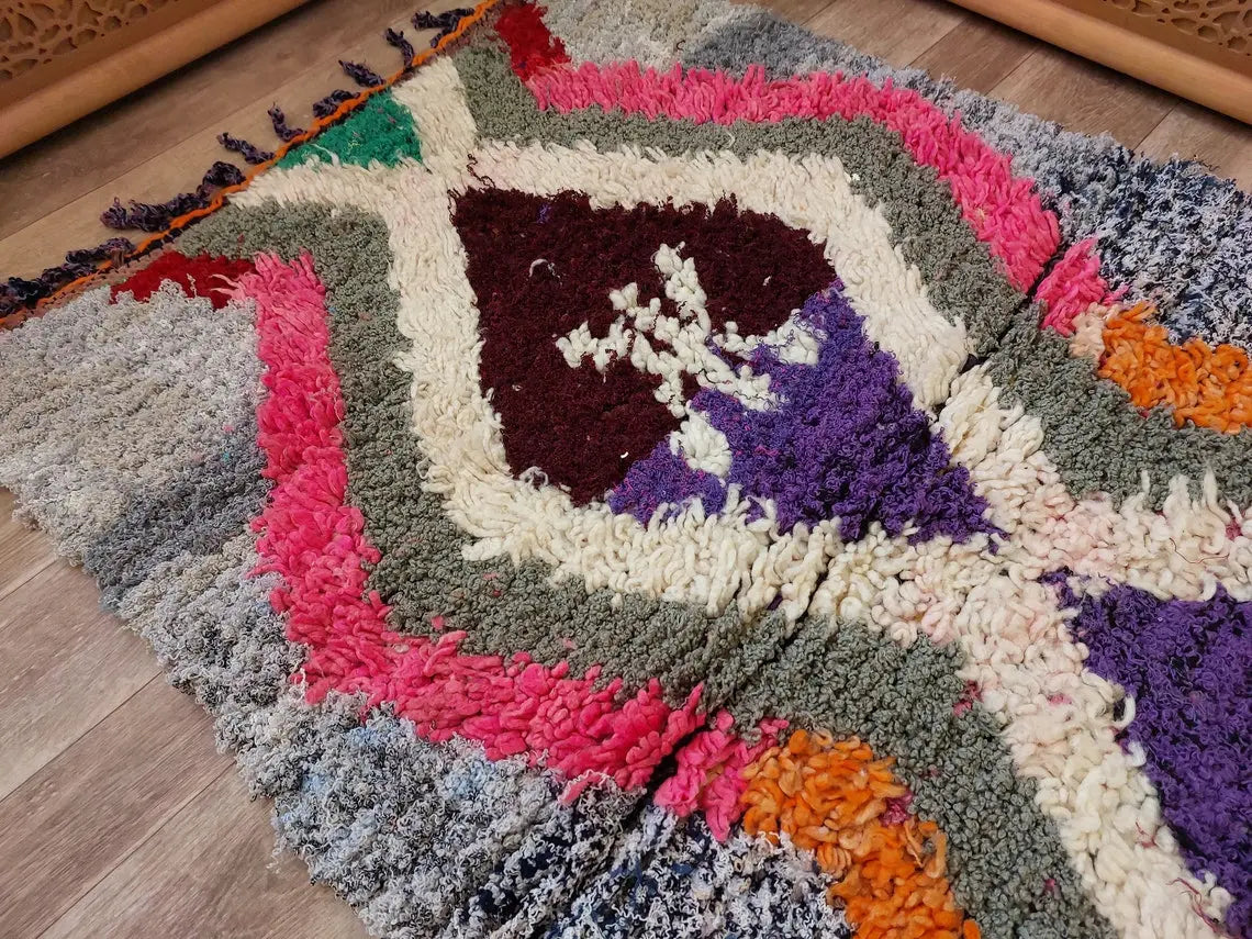Small Moroccan Rug. Boucharouite Rug. Beni Ourain Rug. Berber Rug. Cute Rug. Handmade Rug 193x81 Cm MoroccanBazzArts