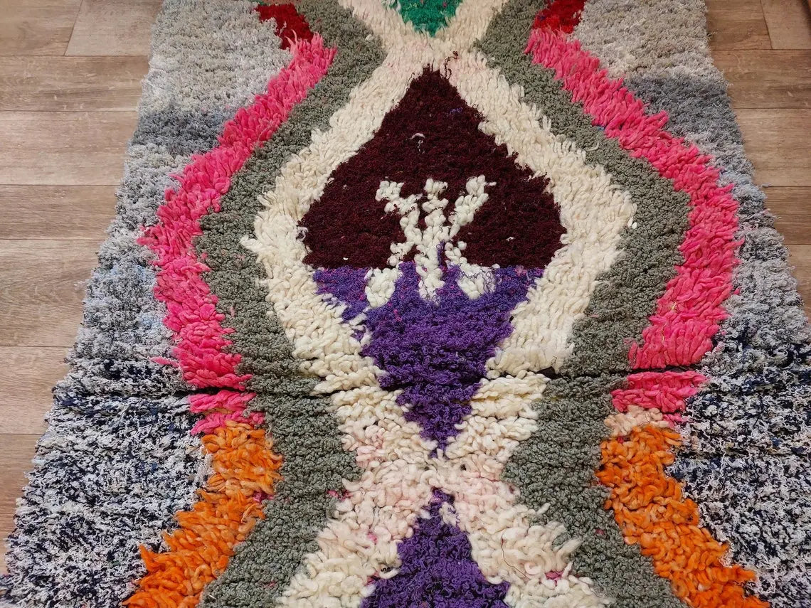 Small Moroccan Rug. Boucharouite Rug. Beni Ourain Rug. Berber Rug. Cute Rug. Handmade Rug 193x81 Cm MoroccanBazzArts