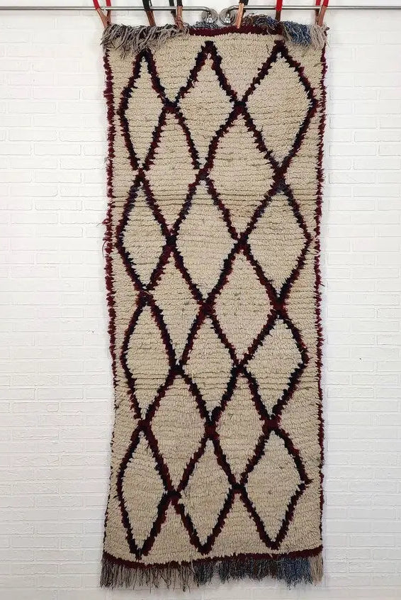 Small Moroccan Rug - Vintage Azilal Runner Rug - Handknotted Bedside Rug - Used Berber Rug . MoroccanBazzArts