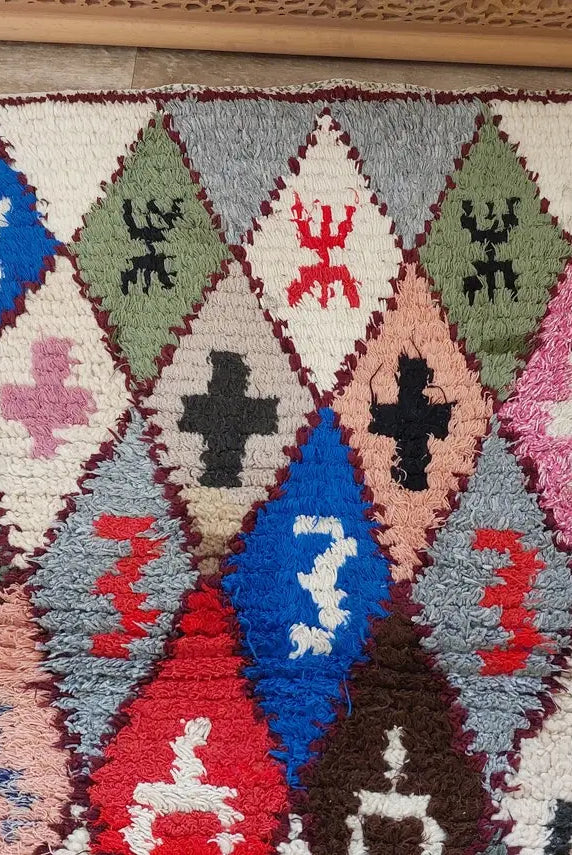 Small Moroccan Boucherouite Rug - Handmade Eco-Friendly - Bright, Bold Patterns 105 x 180cm MoroccanBazzArts