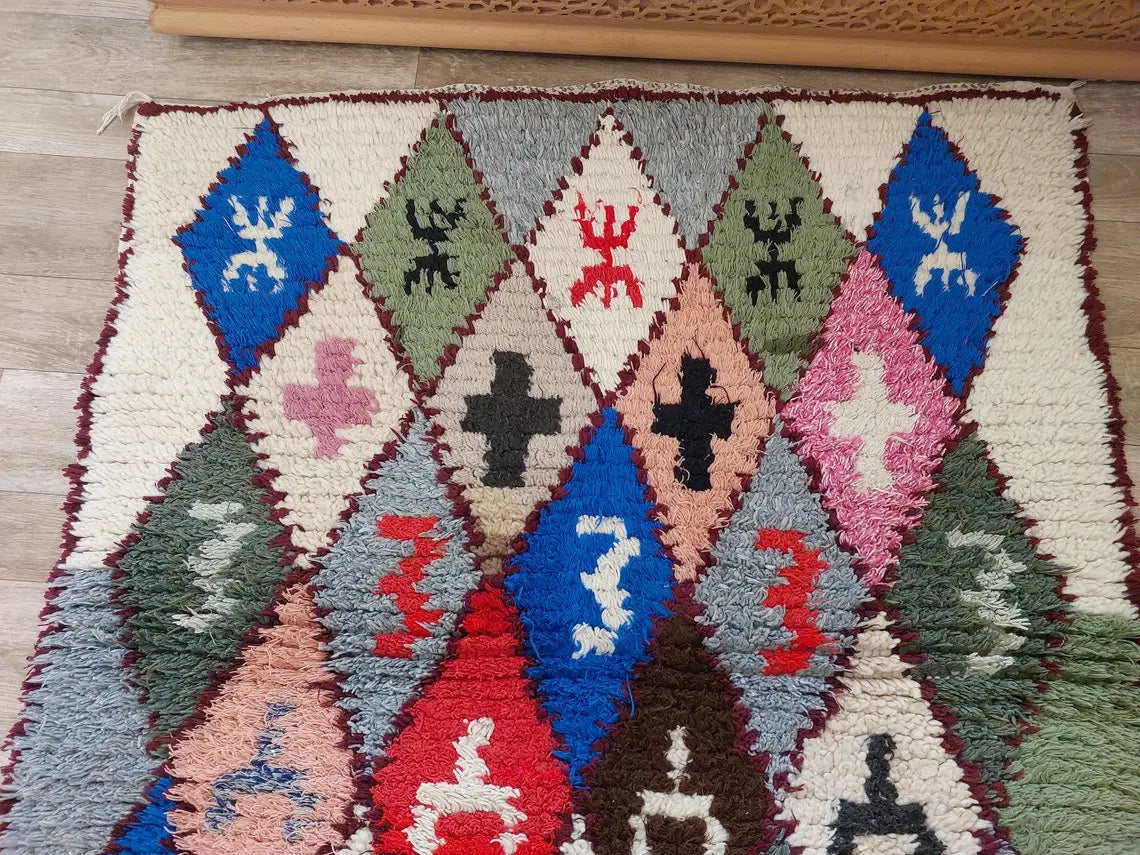 Small Moroccan Boucherouite Rug - Handmade Eco-Friendly - Bright, Bold Patterns 105 x 180cm MoroccanBazzArts