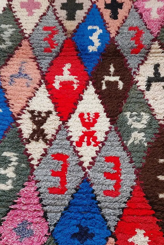 Small Moroccan Boucherouite Rug - Handmade Eco-Friendly - Bright, Bold Patterns 105 x 180cm MoroccanBazzArts