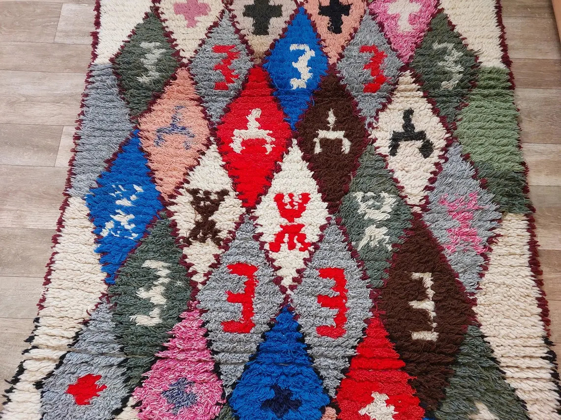 Small Moroccan Boucherouite Rug - Handmade Eco-Friendly - Bright, Bold Patterns 105 x 180cm MoroccanBazzArts