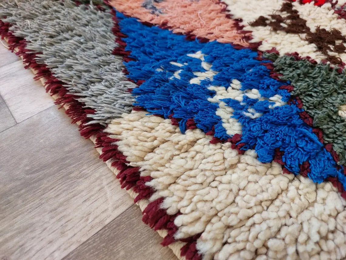Small Moroccan Boucherouite Rug - Handmade Eco-Friendly - Bright, Bold Patterns 105 x 180cm MoroccanBazzArts