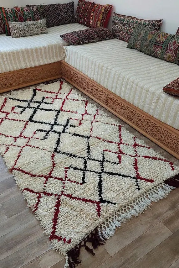 Shaggy Wool Rug - Vintage Small Rug - Handknotted Rug- Berber Carpet - White Moroccan Rug. MoroccanBazzArts