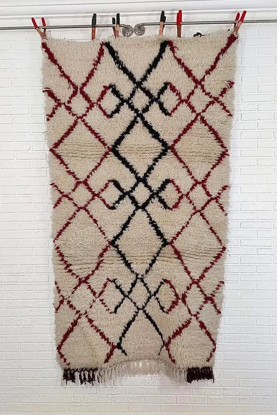 Shaggy Wool Rug - Vintage Small Rug - Handknotted Rug- Berber Carpet - White Moroccan Rug. MoroccanBazzArts