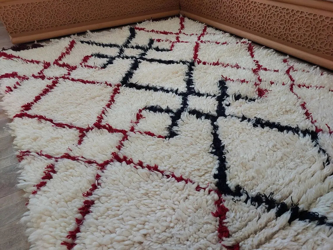 Shaggy Wool Rug - Vintage Small Rug - Handknotted Rug- Berber Carpet - White Moroccan Rug. MoroccanBazzArts