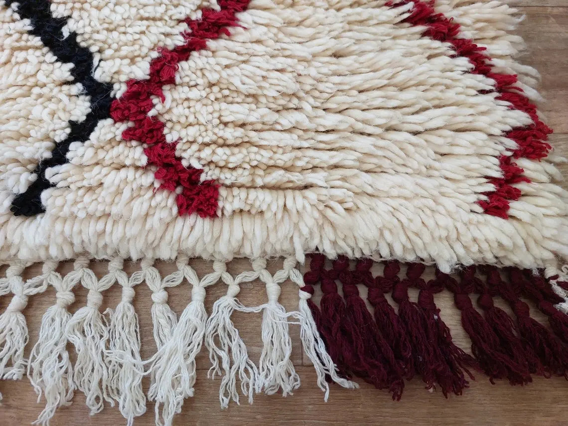 Shaggy Wool Rug - Vintage Small Rug - Handknotted Rug- Berber Carpet - White Moroccan Rug. MoroccanBazzArts