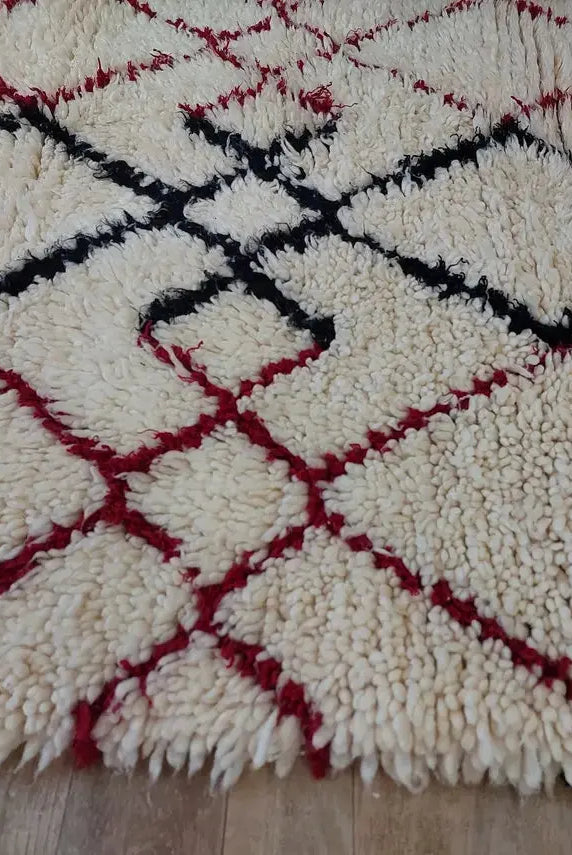 Shaggy Wool Rug - Vintage Small Rug - Handknotted Rug- Berber Carpet - White Moroccan Rug. MoroccanBazzArts
