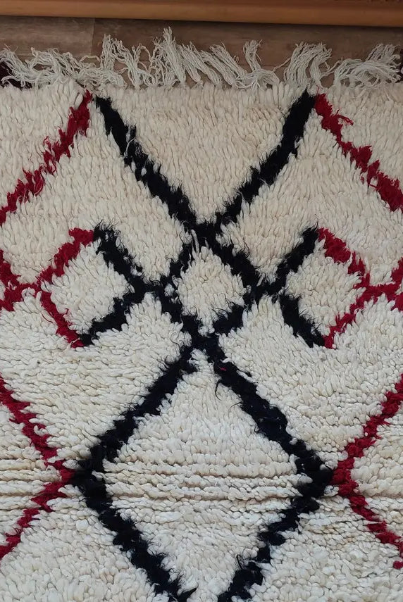 Shaggy Wool Rug - Vintage Small Rug - Handknotted Rug- Berber Carpet - White Moroccan Rug. MoroccanBazzArts