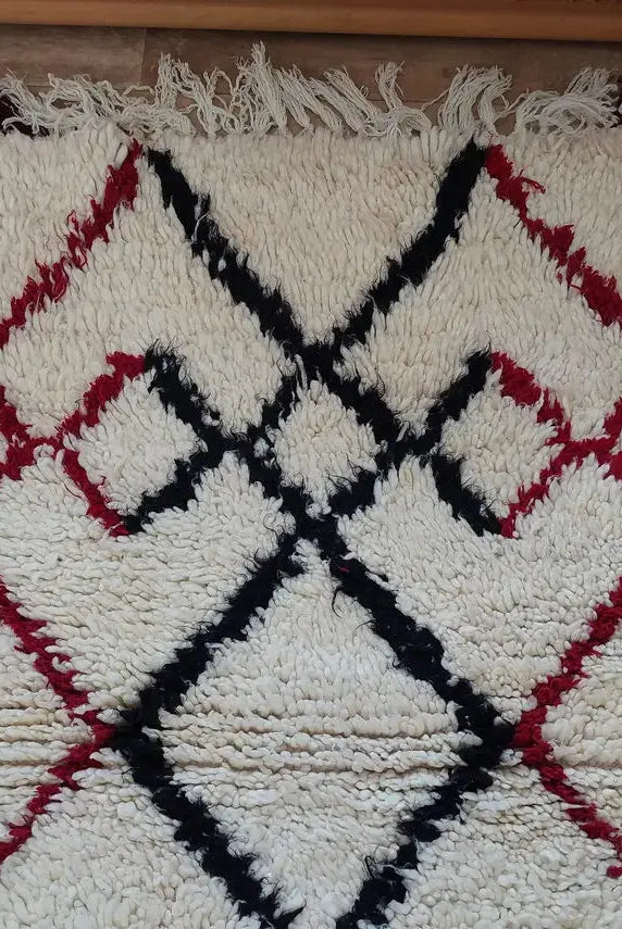 Shaggy Wool Rug - Vintage Small Rug - Handknotted Rug- Berber Carpet - White Moroccan Rug. MoroccanBazzArts