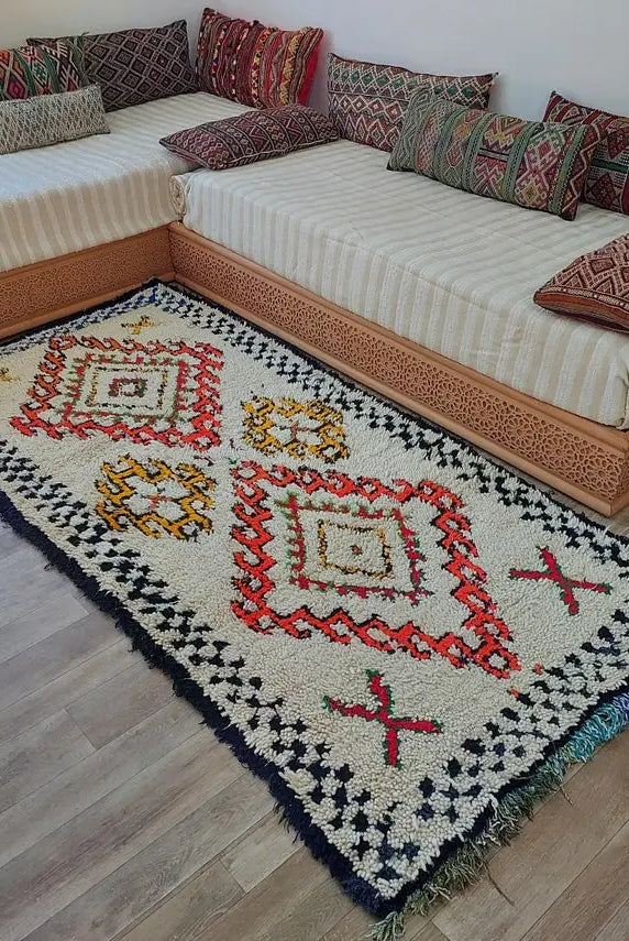Authentic Handmade Moroccan Rug - Vintage Small Beni Ourain Rug - Handknotted Rug Berber Rug Handcrafted Carpet 3.6x7.7ft MoroccanBazzArts