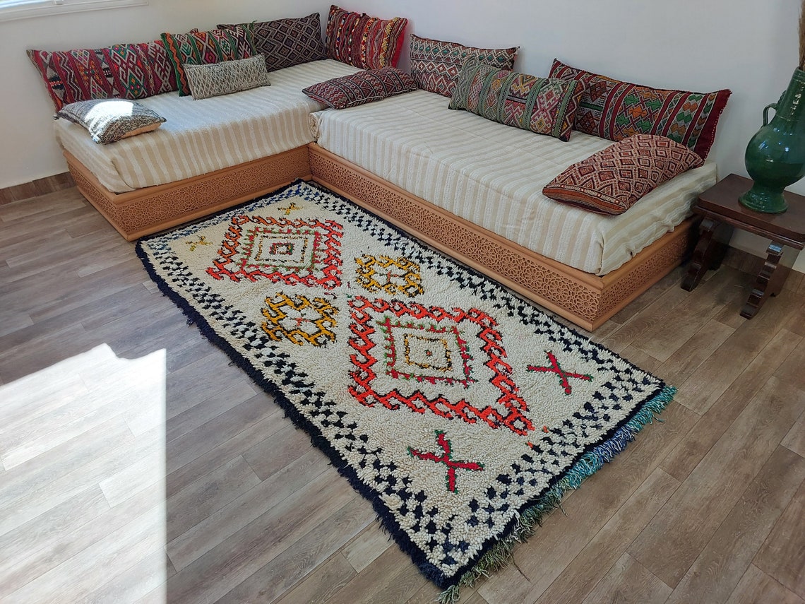 Authentic Handmade Moroccan Rug - Vintage Small Beni Ourain Rug - Handknotted Rug Berber Rug Handcrafted Carpet 3.6x7.7ft MoroccanBazzArts
