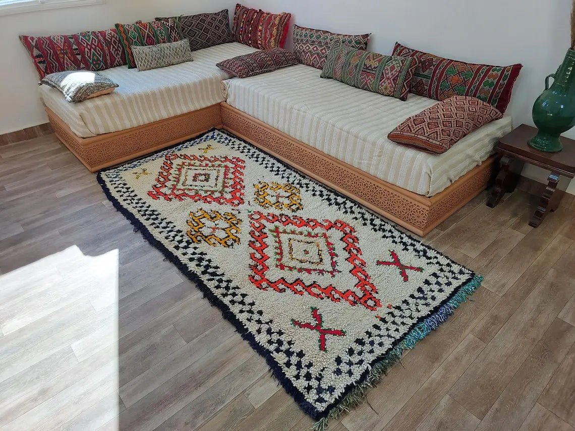 Authentic Handmade Moroccan Rug - Vintage Small Beni Ourain Rug - Handknotted Rug Berber Rug Handcrafted Carpet 3.6x7.7ft MoroccanBazzArts