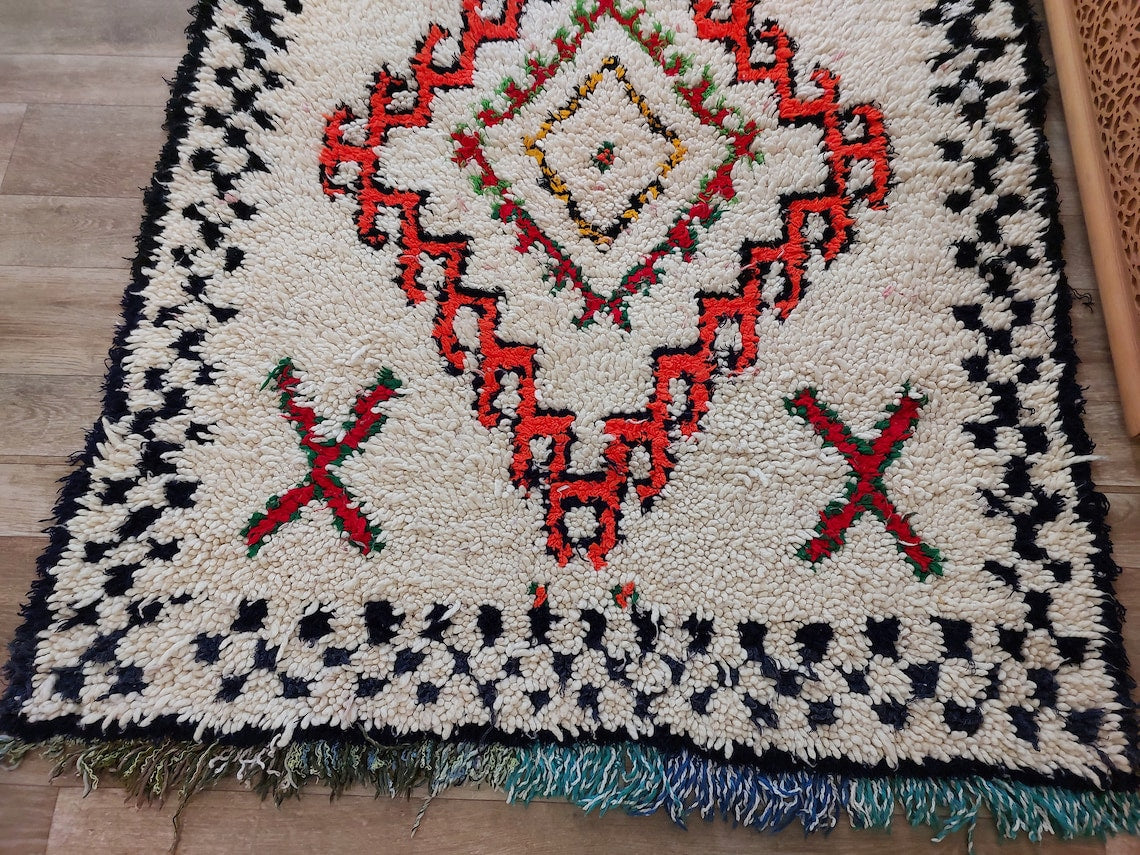 Authentic Handmade Moroccan Rug - Vintage Small Beni Ourain Rug - Handknotted Rug Berber Rug Handcrafted Carpet 3.6x7.7ft MoroccanBazzArts