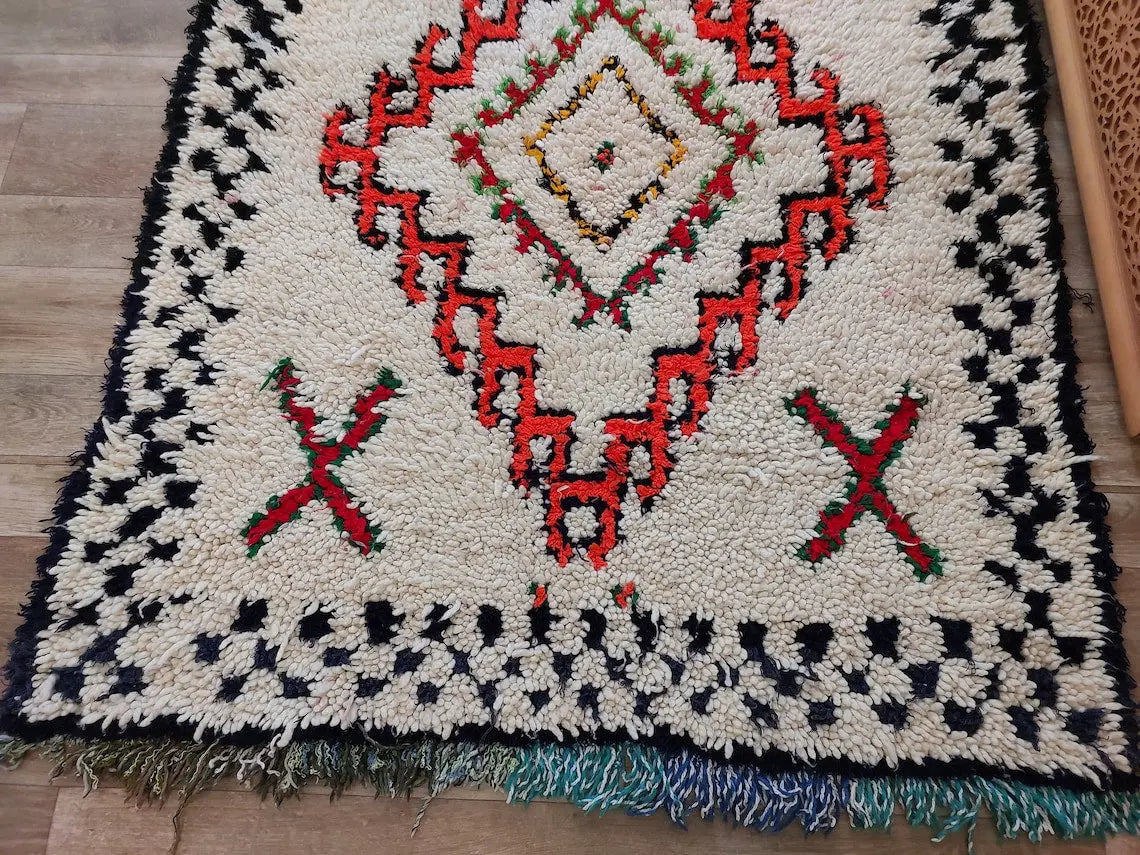 Authentic Handmade Moroccan Rug - Vintage Small Beni Ourain Rug - Handknotted Rug Berber Rug Handcrafted Carpet 3.6x7.7ft MoroccanBazzArts