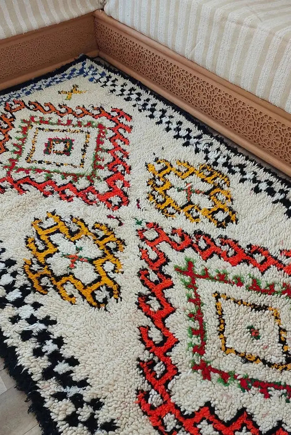 Authentic Handmade Moroccan Rug - Vintage Small Beni Ourain Rug - Handknotted Rug Berber Rug Handcrafted Carpet 3.6x7.7ft MoroccanBazzArts