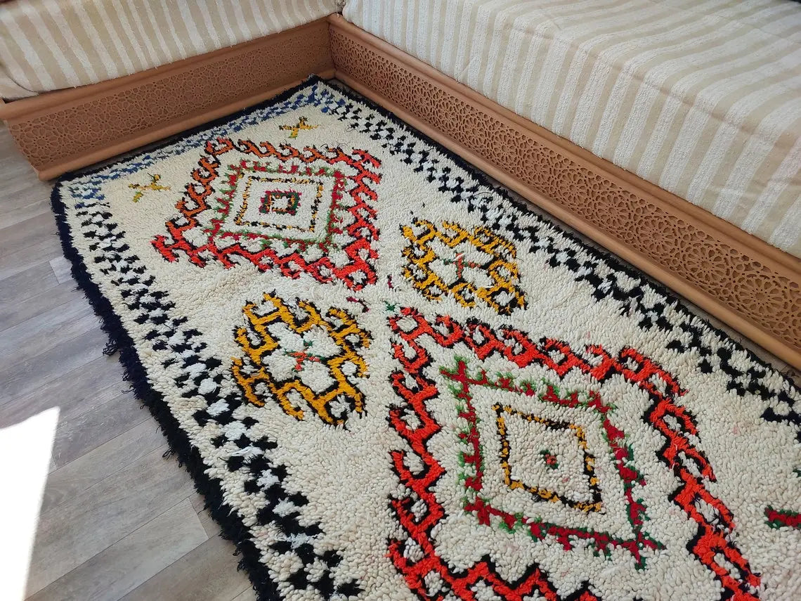 Authentic Handmade Moroccan Rug - Vintage Small Beni Ourain Rug - Handknotted Rug Berber Rug Handcrafted Carpet 3.6x7.7ft MoroccanBazzArts