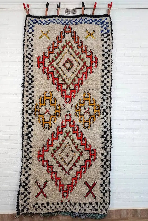 Authentic Handmade Moroccan Rug - Vintage Small Beni Ourain Rug - Handknotted Rug Berber Rug Handcrafted Carpet 3.6x7.7ft MoroccanBazzArts