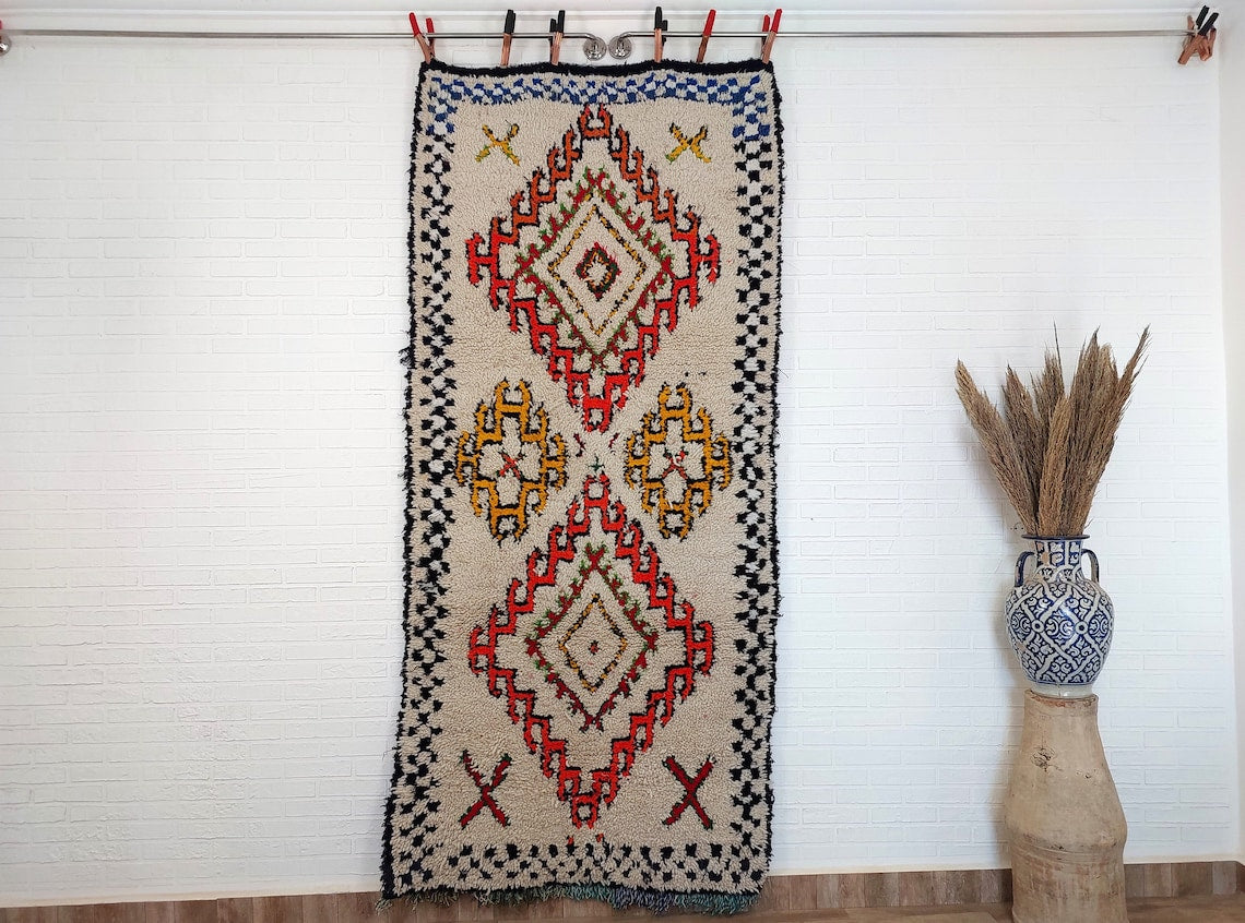 Authentic Handmade Moroccan Rug - Vintage Small Beni Ourain Rug - Handknotted Rug Berber Rug Handcrafted Carpet 3.6x7.7ft MoroccanBazzArts
