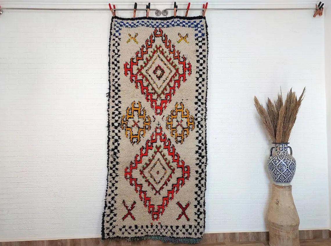 Authentic Handmade Moroccan Rug - Vintage Small Beni Ourain Rug - Handknotted Rug Berber Rug Handcrafted Carpet 3.6x7.7ft MoroccanBazzArts
