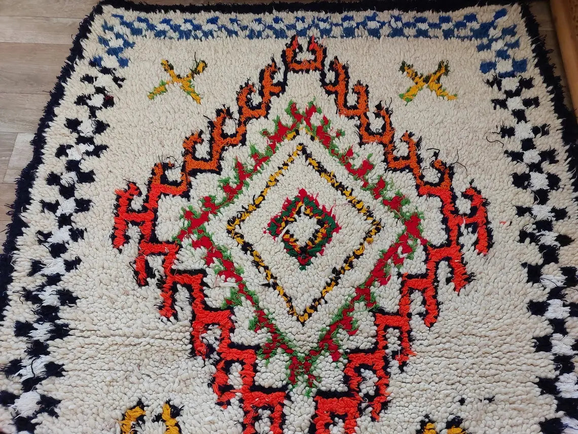 Authentic Handmade Moroccan Rug - Vintage Small Beni Ourain Rug - Handknotted Rug Berber Rug Handcrafted Carpet 3.6x7.7ft MoroccanBazzArts