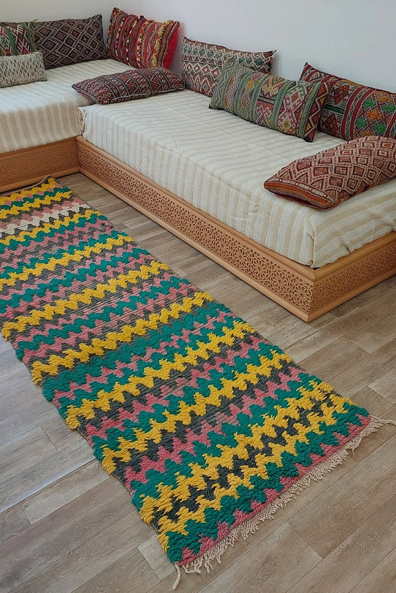 Small Moroccan Runner Rug - Vintage Boujaad Rug - Hand Woven Berber Carpet - Handmade Rug - Moroccan Carpet , Runner 2'6 X 8' MoroccanBazzArts
