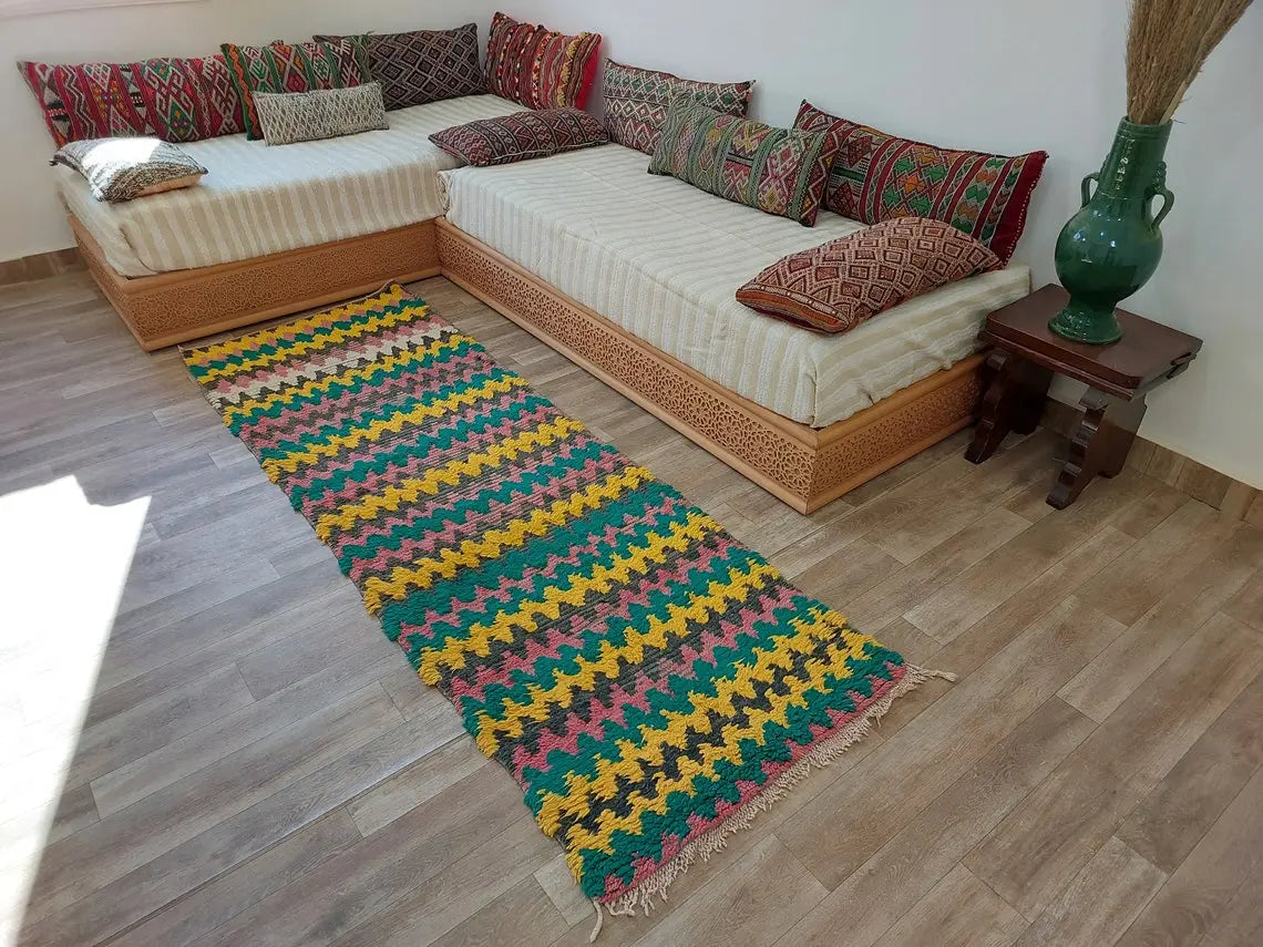 Small Moroccan Runner Rug - Vintage Boujaad Rug - Hand Woven Berber Carpet - Handmade Rug - Moroccan Carpet , Runner 2'6 X 8' MoroccanBazzArts