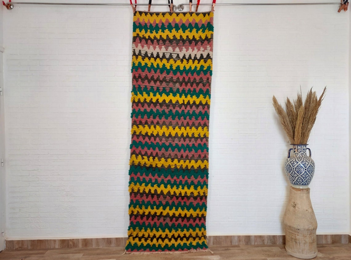 Small Moroccan Runner Rug - Vintage Boujaad Rug - Hand Woven Berber Carpet - Handmade Rug - Moroccan Carpet , Runner 2'6 X 8' MoroccanBazzArts