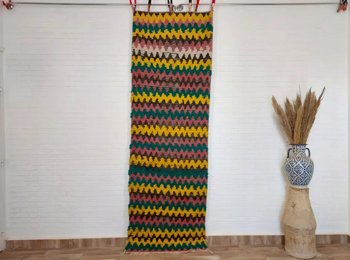 Small Moroccan Runner Rug - Vintage Boujaad Rug - Hand Woven Berber Carpet - Handmade Rug - Moroccan Carpet , Runner 2'6 X 8' MoroccanBazzArts