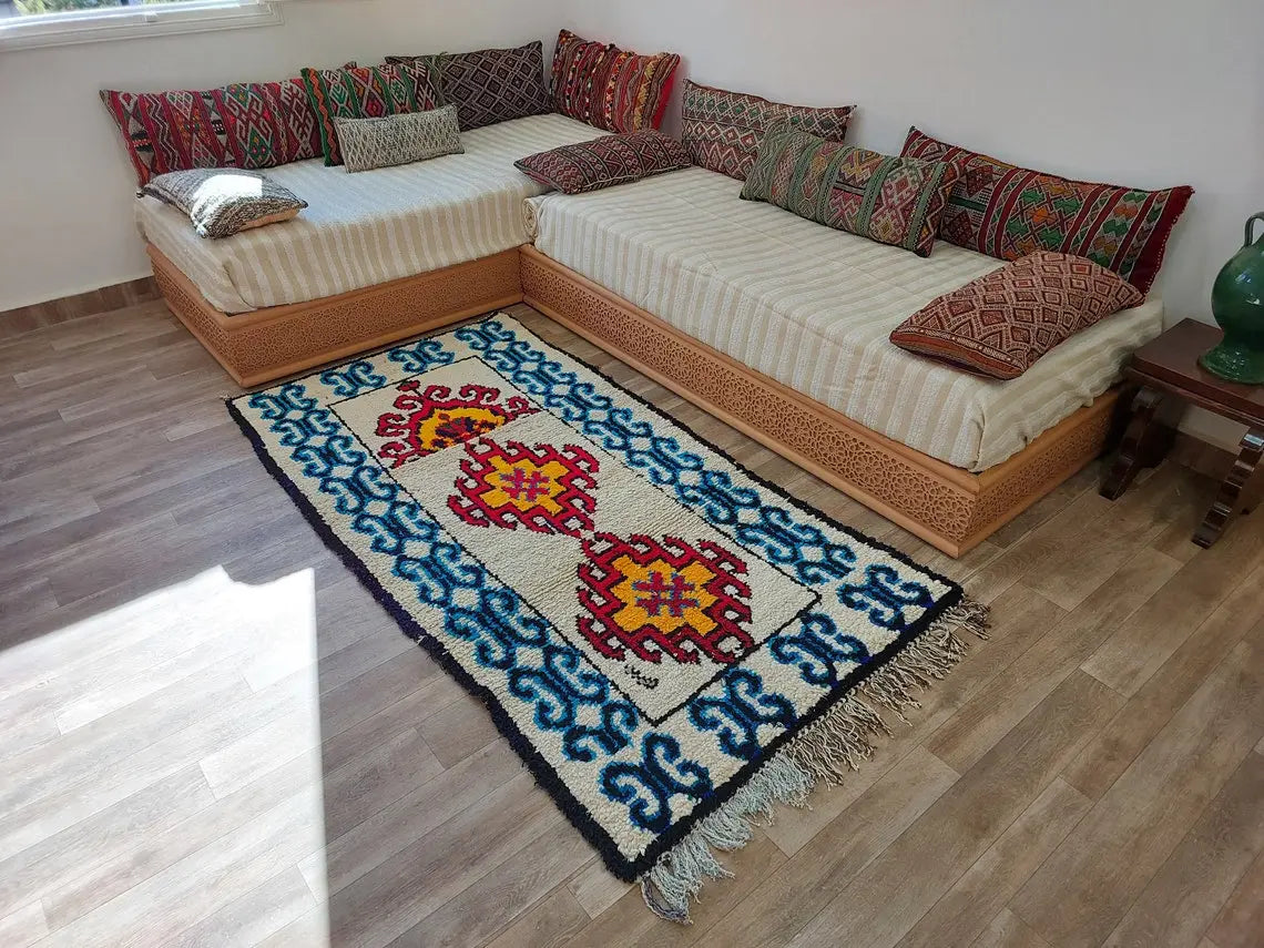 Small Moroccan Rug - 3.6x 7 Ft Vintage Azilal Rug - Hand Woven Berber Rug - Handmade Tribal Rug. MoroccanBazzArts