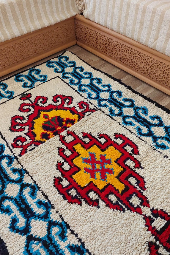 Small Moroccan Rug - 3.6x 7 Ft Vintage Azilal Rug - Hand Woven Berber Rug - Handmade Tribal Rug. MoroccanBazzArts