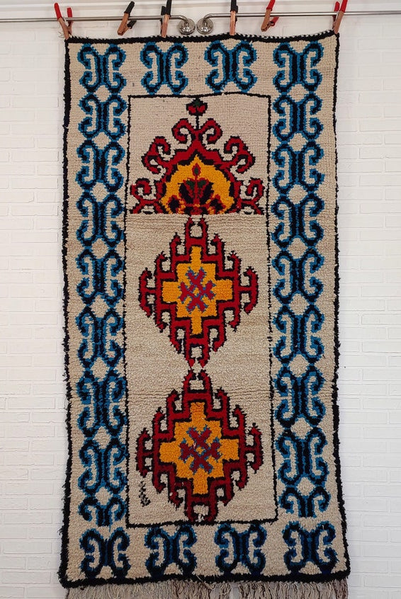 Small Moroccan Rug - 3.6x 7 Ft Vintage Azilal Rug - Hand Woven Berber Rug - Handmade Tribal Rug. MoroccanBazzArts