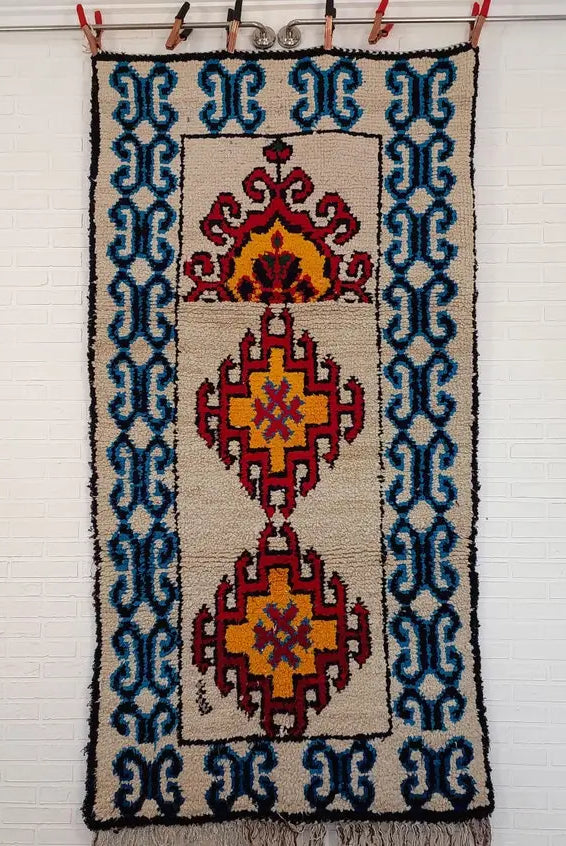 Small Moroccan Rug - 3.6x 7 Ft Vintage Azilal Rug - Hand Woven Berber Rug - Handmade Tribal Rug. MoroccanBazzArts