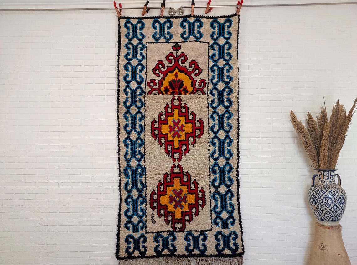 Small Moroccan Rug - 3.6x 7 Ft Vintage Azilal Rug - Hand Woven Berber Rug - Handmade Tribal Rug. MoroccanBazzArts