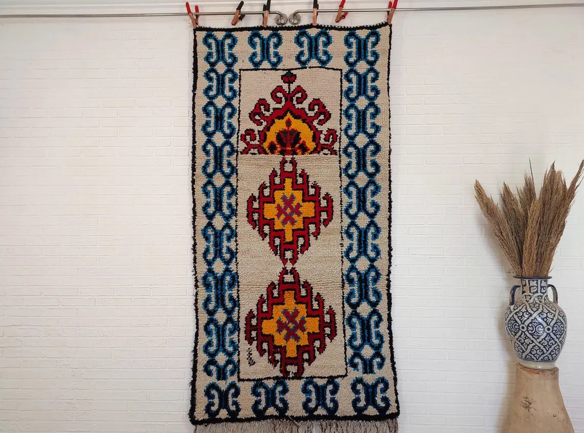 Small Moroccan Rug - 3.6x 7 Ft Vintage Azilal Rug - Hand Woven Berber Rug - Handmade Tribal Rug. MoroccanBazzArts