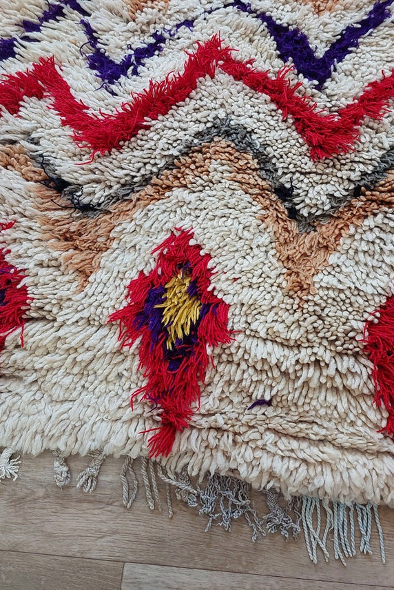 Vintage Moroccan Shaggy Rug: Artisan-Crafted Colorful Carpet, Authentic Berber Azilal Small Runner MoroccanBazzArts