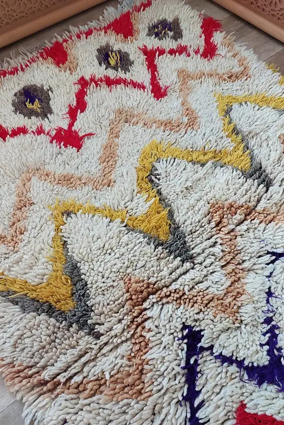 Vintage Moroccan Shaggy Rug: Artisan-Crafted Colorful Carpet, Authentic Berber Azilal Small Runner MoroccanBazzArts