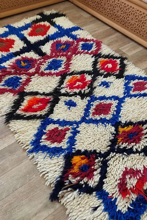 Colorful Floor Art Vintage Rug 2.6x5.8ft: Moroccan Berber Geometric Recycled Runner, Handcrafted Tribal Entryway Decor MoroccanBazzArts