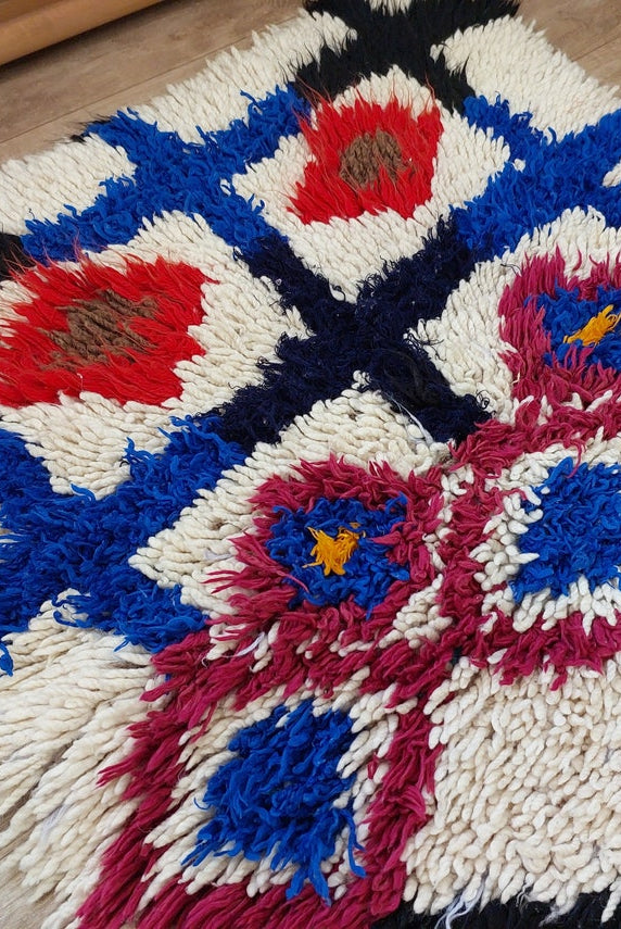 Colorful Floor Art Vintage Rug 2.6x5.8ft: Moroccan Berber Geometric Recycled Runner, Handcrafted Tribal Entryway Decor MoroccanBazzArts