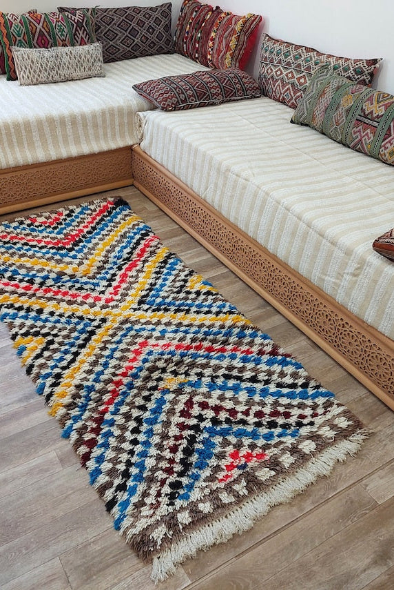 Vibrant Moroccan Boucherouite Runner: Sustainable Handmade Berber Rug for Hallway or Living Room MoroccanBazzArts